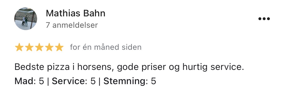 Google-anmeldelse af Scandinavian Stenovns Pizza fra Mathias Bahn